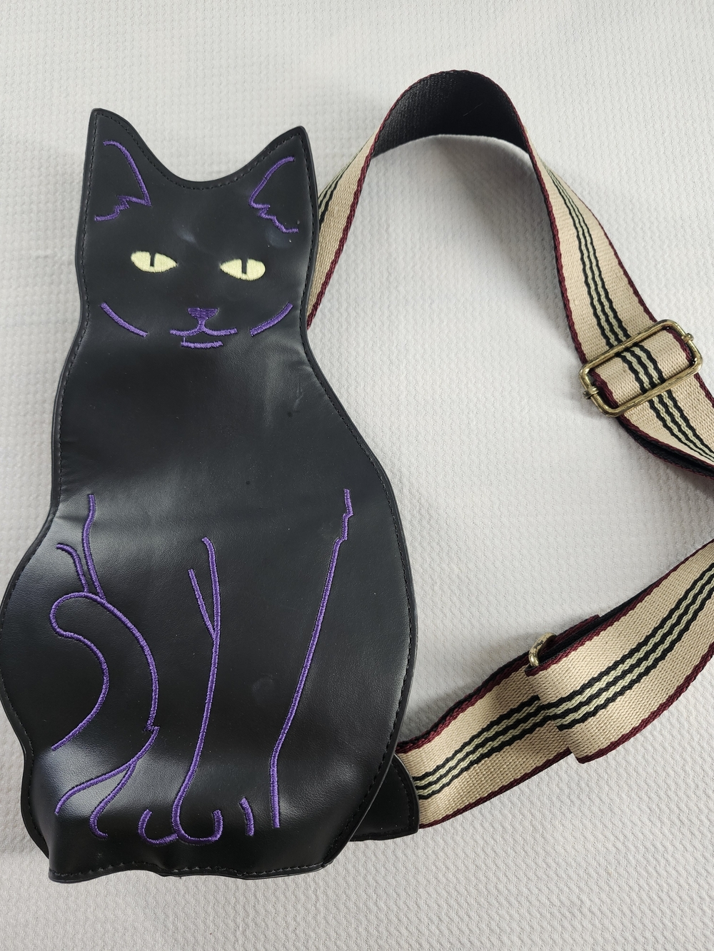 Black Cat Novelty Crossbody Bag Black Faux Leather Zip Adjustable Canvas Strap